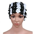 thumbnail image 3 of 3D Vintage Floral Ladies Swim Cap, Women's Petal Retro Swimming Hat Flower Bathing Cap for Long/Short Hair, Black+White, 3 of 4