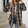 thumbnail image 2 of HBFAGFB Plaid Button Down Shirts for Women Casual Jacket Fall Clothes Versatile Daily Wear Coffee Size L, 2 of 7