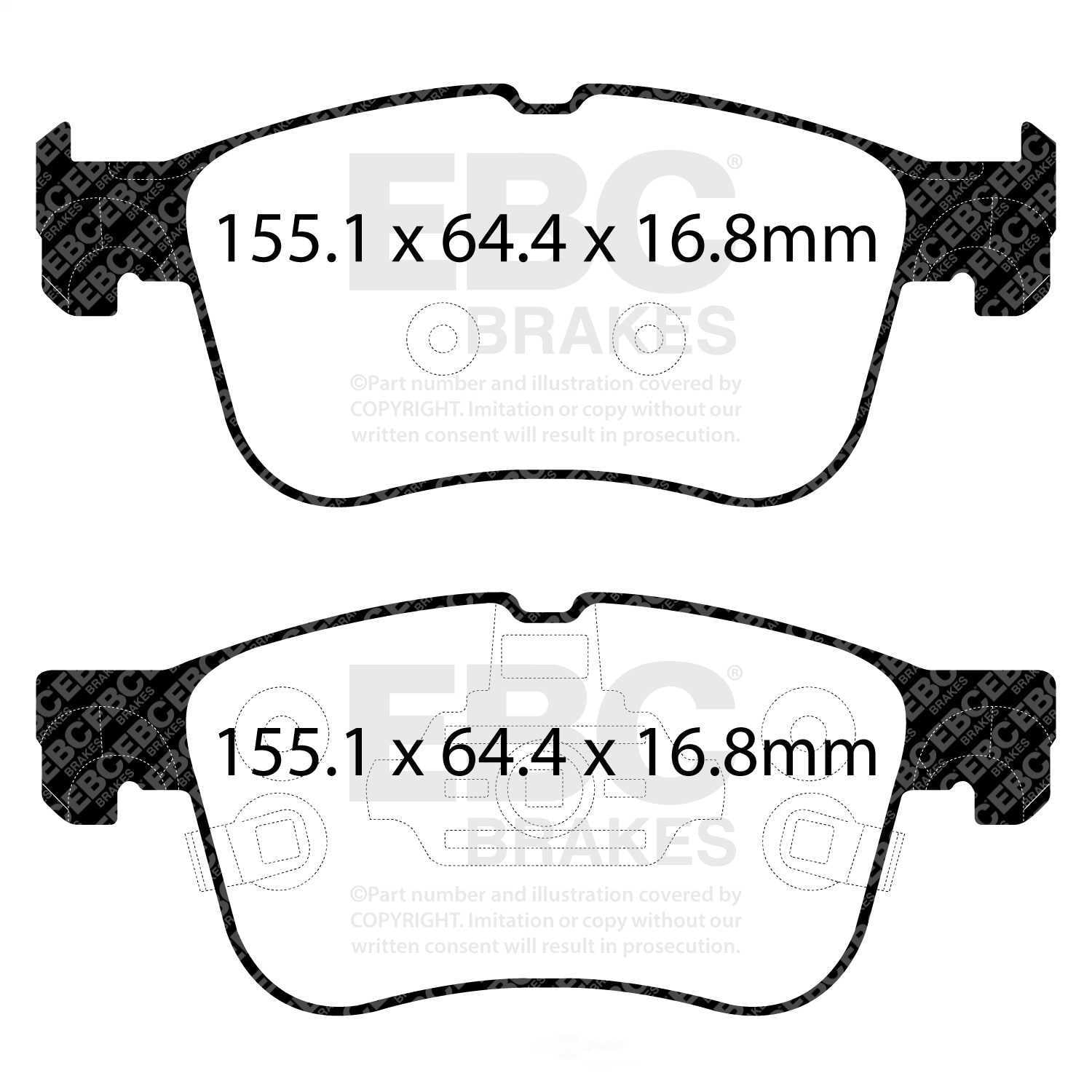 EBC Brakes DP42372R Yellowstuff Street And Track Brake Pads, FMSI Pad No. D2300 Pad Dimensions