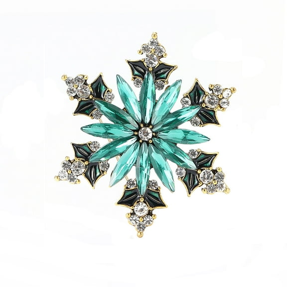 Winter Snowflake Flower CZ Brooch Lapel Pin Green Holly Leaf Snow Flowers Enamel Pins Dainty Sweater Dress Scarves Accessories Brooches Jewelry Gifts