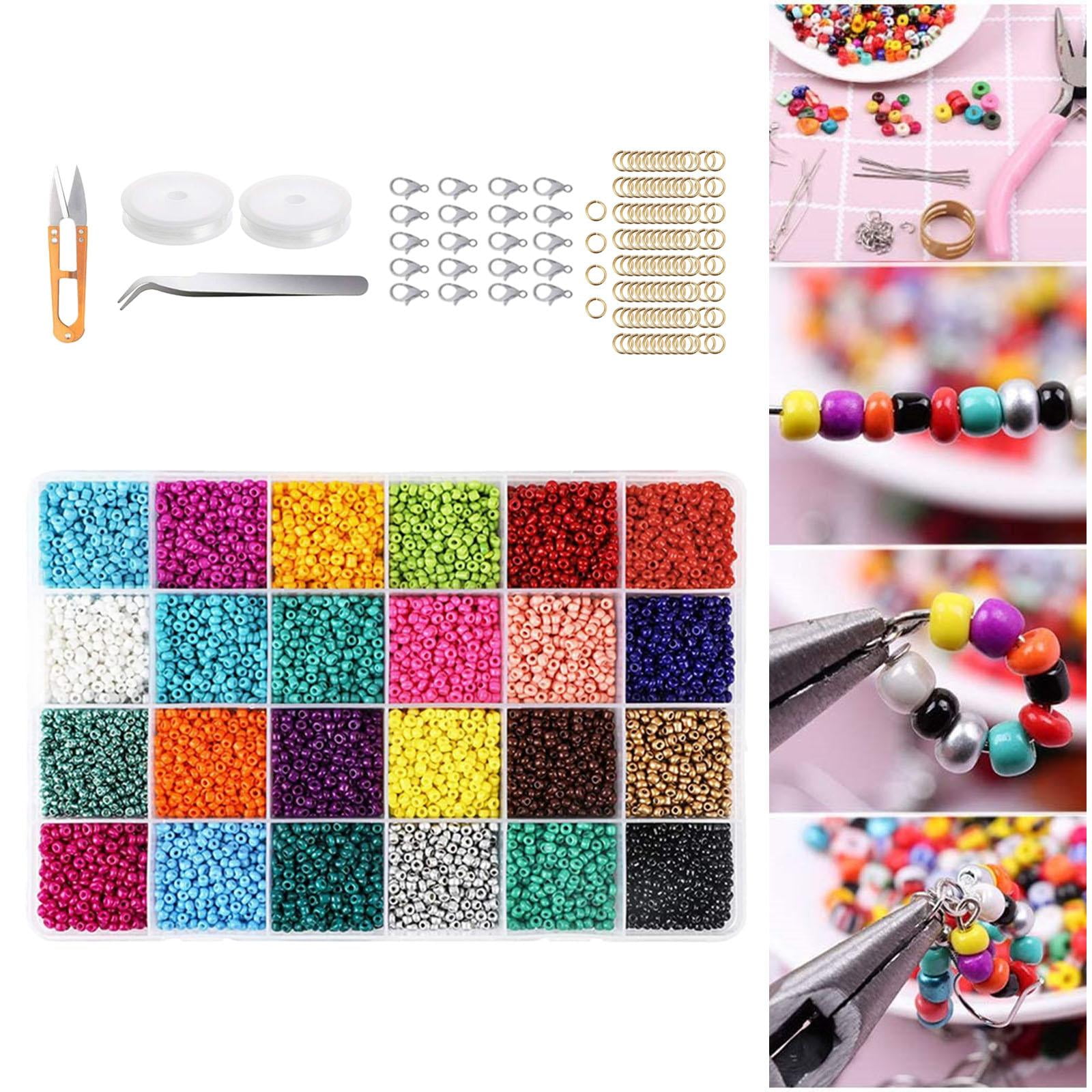 GUOOL Glass Beads, Small Bracelets Beads with Elastic String Cords, Scissors, and Accessories DIY Material for Bracelets Jewelry Making and Crafts , 16000pcs 2mm