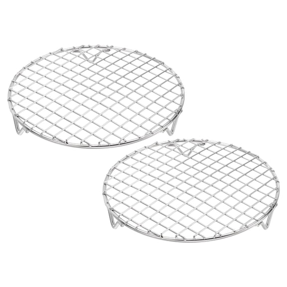 Uxcell 2 Pcs Round Cooking Rack with Legs, Dia 7.1 Inch 304 Stainless Steel Barbecue Grill for Cooking Baking Barbecue Air Fryer Racks, Silver
