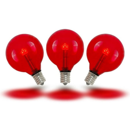 

Novelty Lights 25 Pack G40 LED Outdoor String Light Patio Globe Replacement Bulbs Red 3 LED s Per Bulb Energy Efficient