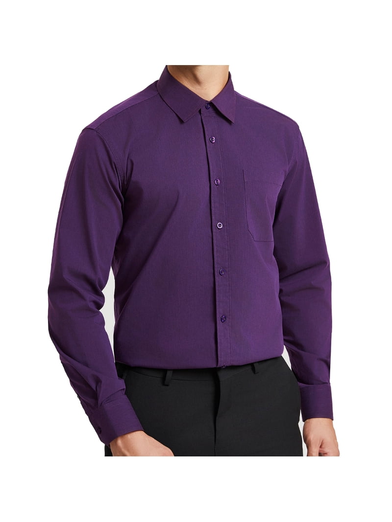 purple dress shirt walmart Hisdern Mens Dress Shirts Long Sleeve Button Down Shirts Casual Solid Formal Business Shirt Purple, Men's, Size: Large