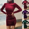thumbnail image 6 of gakvbuo Fall Dresses for Women Fashion Women'S Casual Long Sleeve Solid Ladies Golden Velvet Half High Collar Slim Dress, 6 of 6