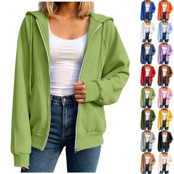 Zipper Oversized Vintage Hoodies for Women, Fall Jacket Coat with Pocket, Soft Outdoor Sweatshirts