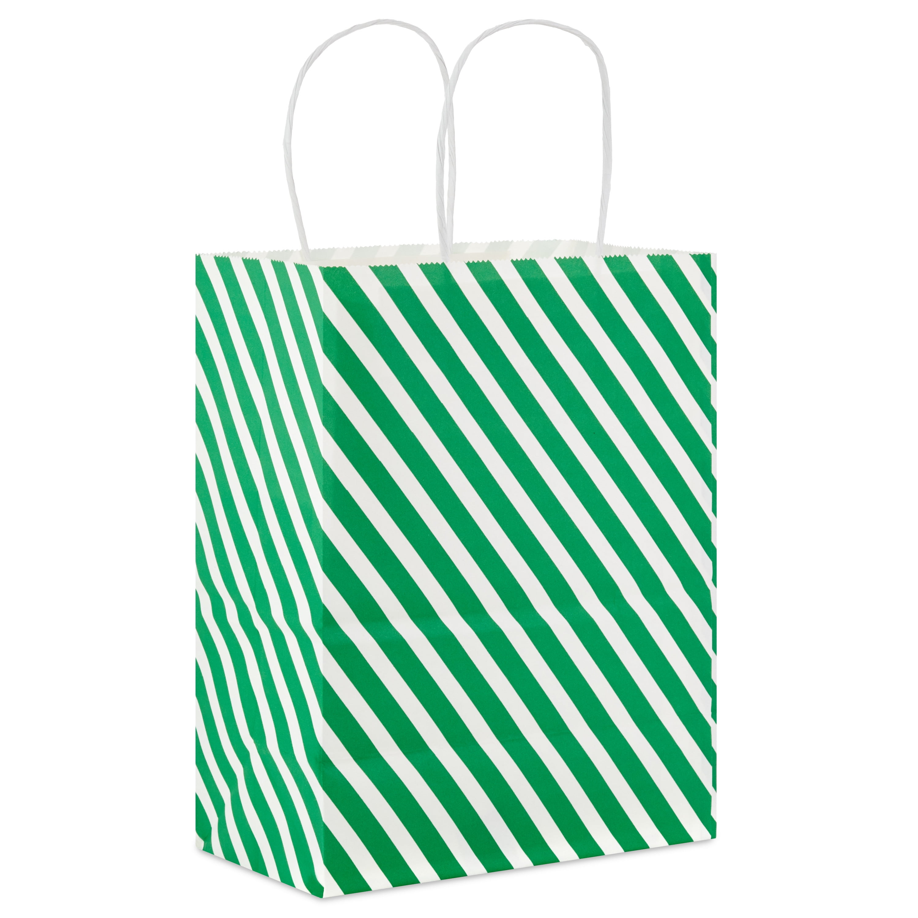 Hallmark Medium Gift Bag (Green and White Diagonal Stripes)