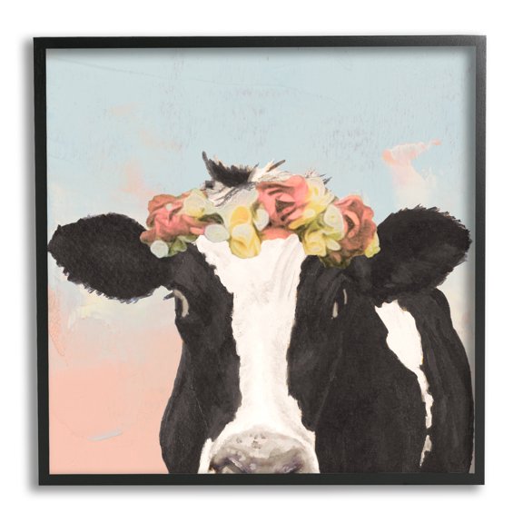 Stupell Industries Boho Dairy Cow Floral Crown Pink Blue Ombre, 24 x 24, Design by Jenny Green