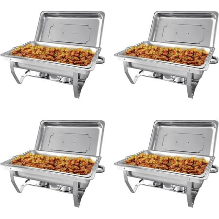 Jacgood Chafing Dish Buffet Set 4 Pack 8QT Full Pan Stainless Steel Food Warmer Chafer Complete Set with Water Pan Chafing Fuel Holder for Home Party Buffets Wedding Banquet Catering Events