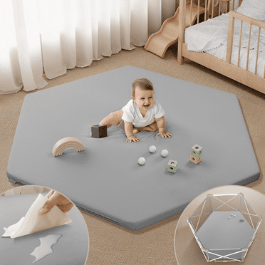 Baby Play Mat, Novashion Vegan Leather Baby Floor Mat Playpen Mat, Thicken Soft Crawling Mat for Infant, Wipe-Clean, 52"x 45", Gray