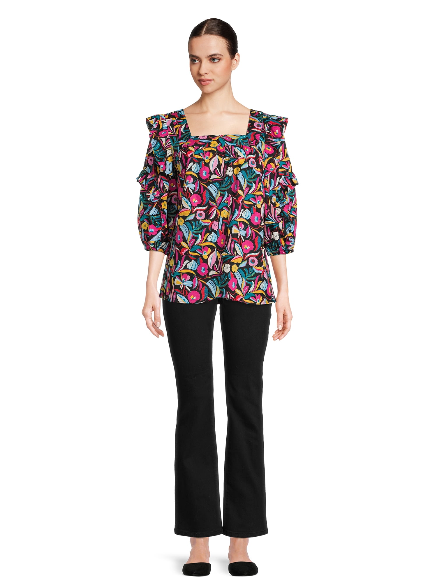 The Pioneer Woman Pull On Embroidered Bootcut Jeans, 32” Inseam, Sizes XS-3X, Women's and Women's Plus