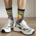 thumbnail image 6 of Gukieu Palm Trees Print Contrast Color Mid-calf Socks, Sweat-wicking Athletic Socks, Unisex Clothing Accessories, 6 of 6