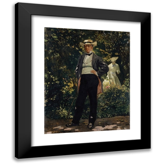 Frank Buchser 12x14 Black Modern Framed Museum Art Print Titled - Portrait of the American Secretary of State William H. Seward in the Garden (1869)