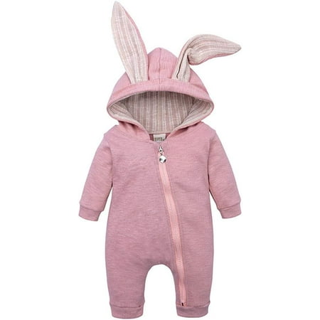 

Kids Baby Infant Boys Girls Animal Bunny Baby Easter Romper Long Ear Rabbit Hoodie Romper Jumpsuit with Zipper for 3-24 Months 8 Color