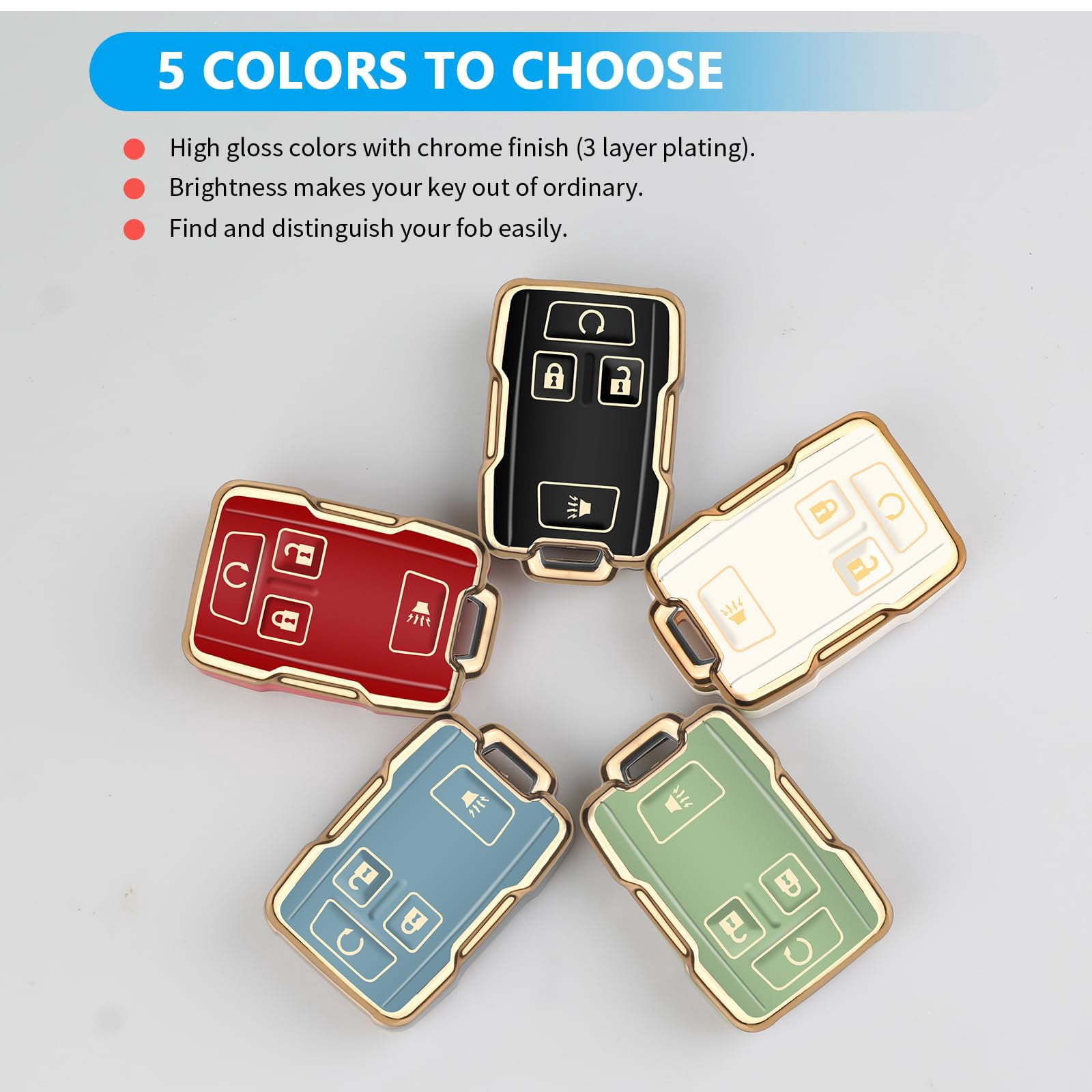 Key Fob Cover Compatible with Fit for Chevrolet 2014-2021 LT GMC Sierra Canyon Yukon Suburban Tahoe Silverado Colorado 360 Degree Protector with Keychain Keychain Case Holder Protector