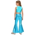 thumbnail image 6 of iiniim Girls Metallic Crop Tops with Shiny Bell Bottom Pants 2 Pcs Set Sparkly Dance Hip Hop Disco Outfits Blue 16, 6 of 7