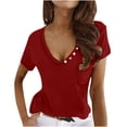 thumbnail image 2 of Womens T Shirts Fashion Women's Summer V Neck Leisure Short Sleeve Solid Tops clothes under $10.00, 2 of 5