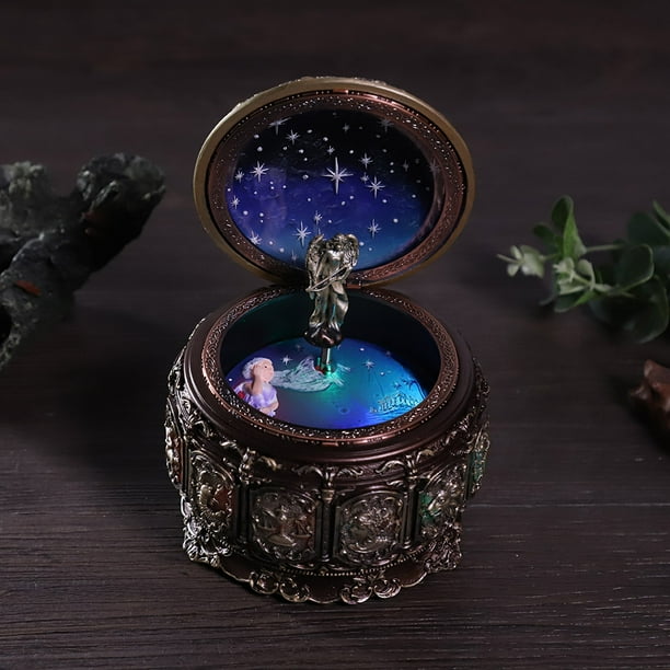 Wooden Music Box Led Lights Music Box Rotating Goddess Mechanism Musical Box Music Box With LED Light Home Decoration For Birthday Gift Office Bedroom