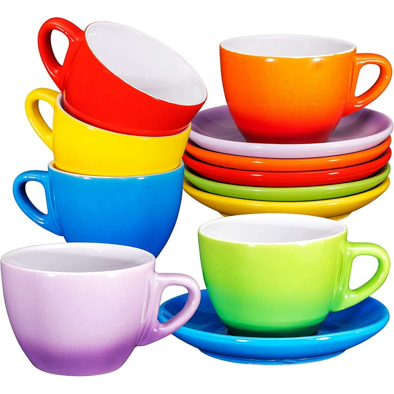 Cappuccino Cups with Saucers by Bruntmor - 6 ounce - Set of 6 