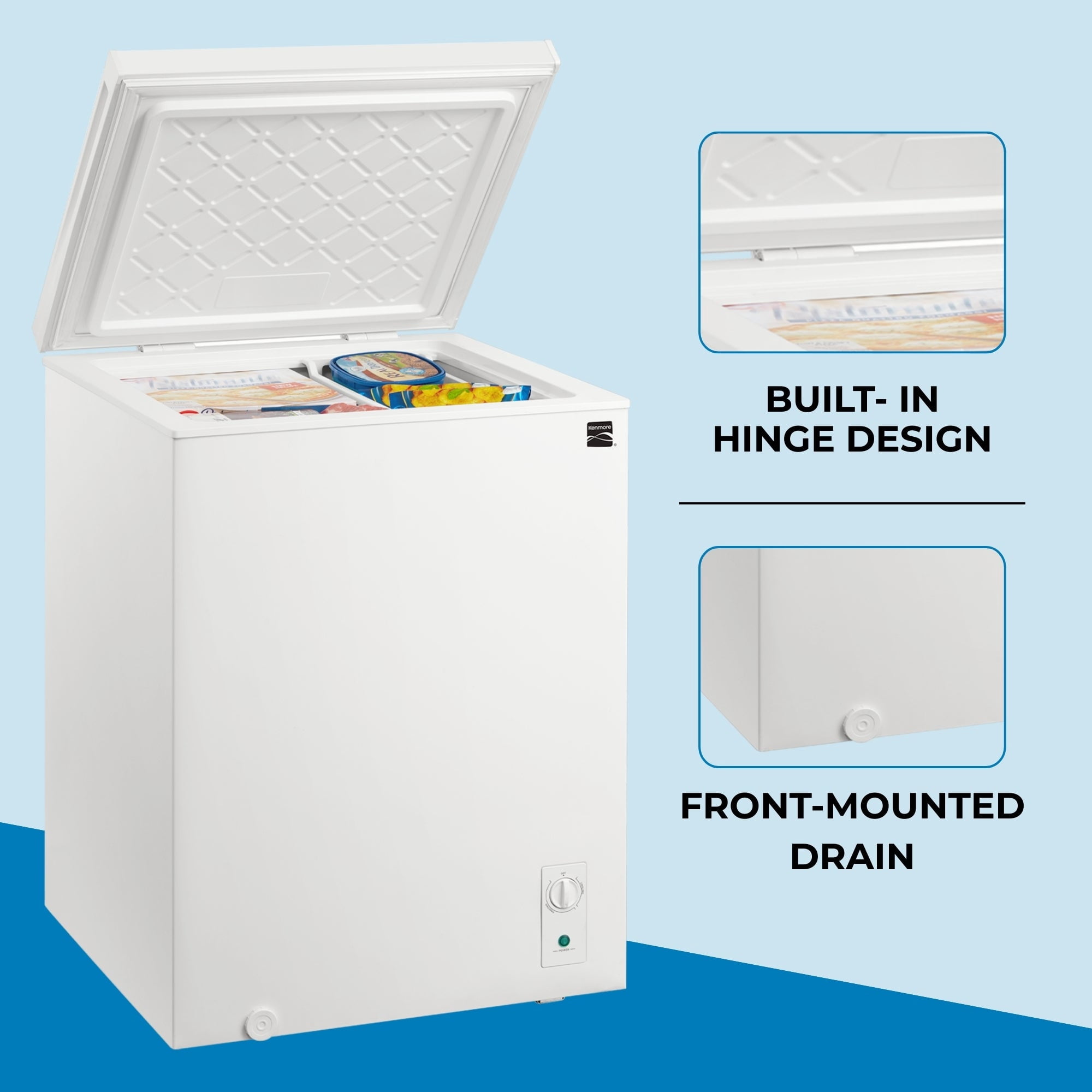 Kenmore 5.1 cu ft Convertible Chest Freezer, Deep Freezer and Freezer Chest for Food Storage with Adjustable Temperature Control for Garage, Basement or Utility Room Use, White
