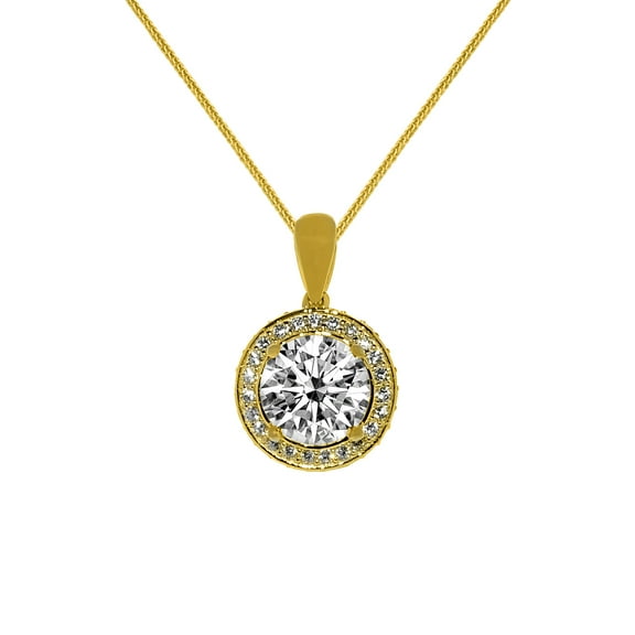 14k Yellow Gold 9-mm Round-cut Cubic Zirconia Crown Halo Pendant with 0.8-mm Wheat Chain