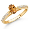 thumbnail image 2 of Gem Stone King 10K Yellow Gold Orange Red Madeira Citrine and White Lab Grown Diamond Engagement Ring for Women (0.58 Cttw, Oval 6X4MM, Gemstone Birthstone, Size 5), 2 of 4
