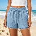 thumbnail image 4 of Linen Cotton Beach Shorts For Women Summer Lace Trim Drawstring Pocket Beach Daily Wear Weekend Trip Resort Casual Outfit Comfort Focused Design Modern Casual Wardrobe Blue S, 4 of 8