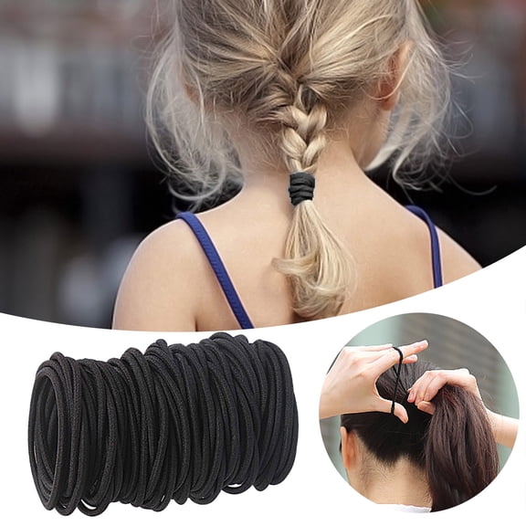 Bulk 100 Pack No Metal Elastic Hair Ties Ponytail Holders Bands for Thick Heavy Curly Hair - Durable 4mm Black Headbands 100PCS