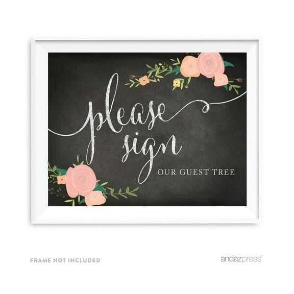 Sign Our Guest Tree Chalkboard & Floral Roses Wedding Party Signs
