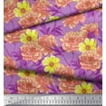 thumbnail image 2 of Soimoi Purple Cotton Duck Fabric Leaves & Peony Floral Print Fabric by the Yard 56 Inch Wide, 2 of 3