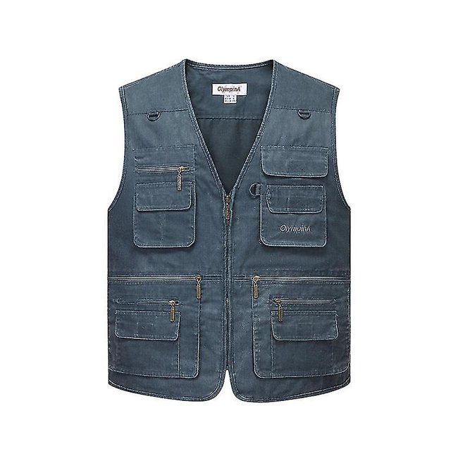 Chaleco lavado con múltiples bolsillos para hombre, talla grande, para fotografía, pesca, para mediana edad y ancianos