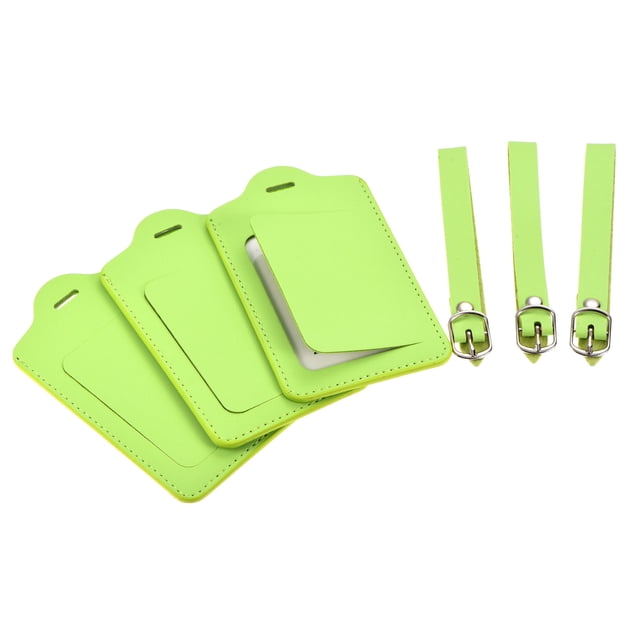 Equipaje Etiqueta PU Soportes 12x7cm Equipaje Etiqueta Identificador con Correas para Mochila Viaje Bolso Maleta Verde Paquete de 3
