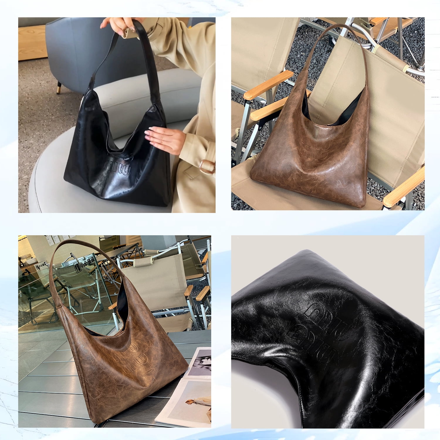 Hxusin Tote Bags And Slouh Bag,Leahter Shoulder Bag for Women,Leather Hobo Bags,Womens Slouch Bag Purses