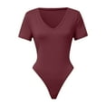 thumbnail image 4 of Lisingtool Full Body Jumpsuit Women Casual Tight Solid Color V Neck Short Sleeved Bodysuit Jumpsuits for Women Dressy Red5, 4 of 4