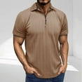 thumbnail image 2 of AHTJRT Mens Sporty Short Sleeve Zip Up Golf Tops Flexible Fit for Golf Khaki S, 2 of 7