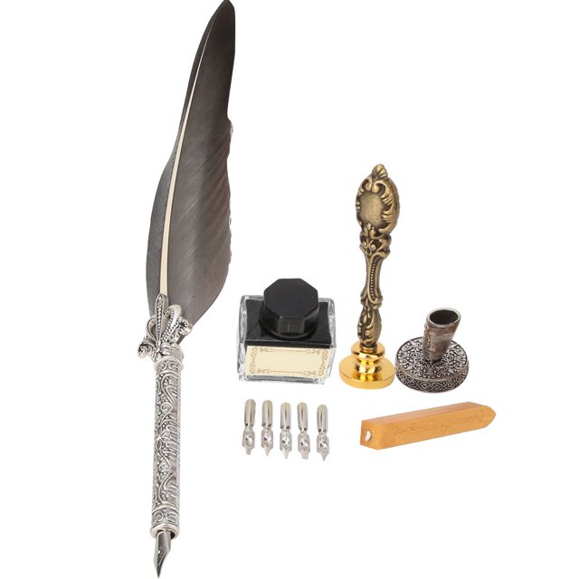 Regalo Con Pluma De Caja De Embalaje, Pluma De Inmersión, Puntas De Acero Inoxidable Para Estudiantes De Arte De Oficiales De Artesanía Fyydes Retro Feather Pen