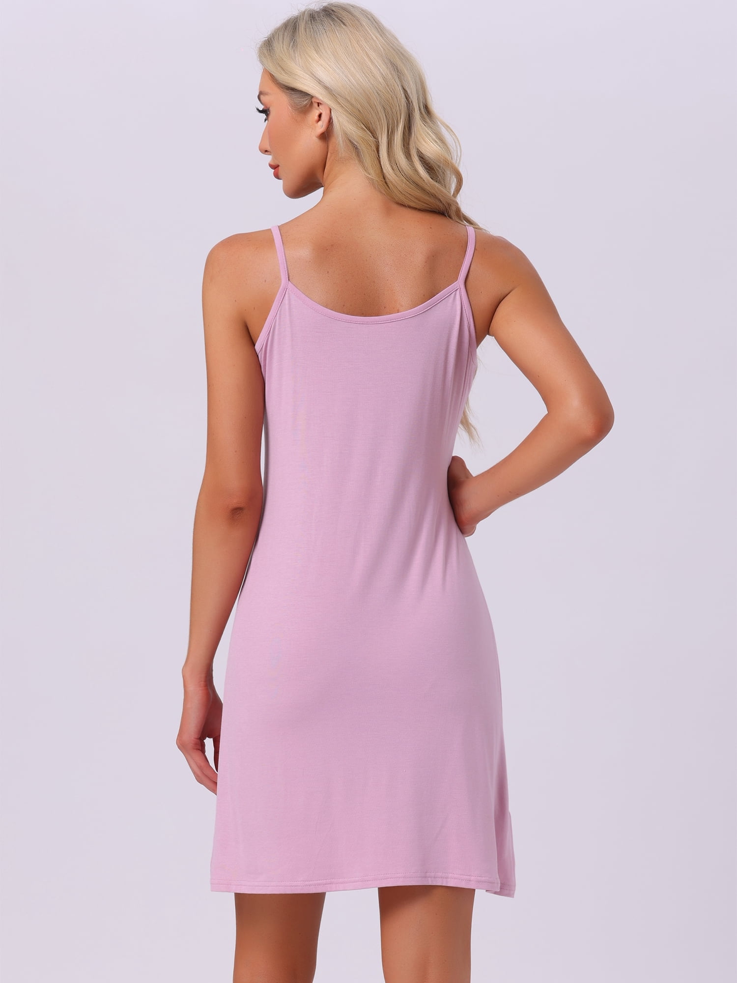 DARING DIVA Women's Modal Soft Square Neck Spaghetti Strap Dress Sleepwear L Pink