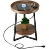 Round End Table with Storage Shelf Farmhouse Side Table Nightstand for Living Room Bedroom Wood Tabletop & Metal . * . * .