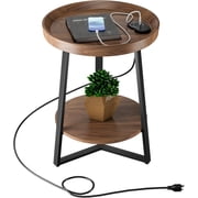 Round End Table with Storage Shelf Farmhouse Side Table Nightstand for Living Room Bedroom Wood Tabletop & Metal . * . * .