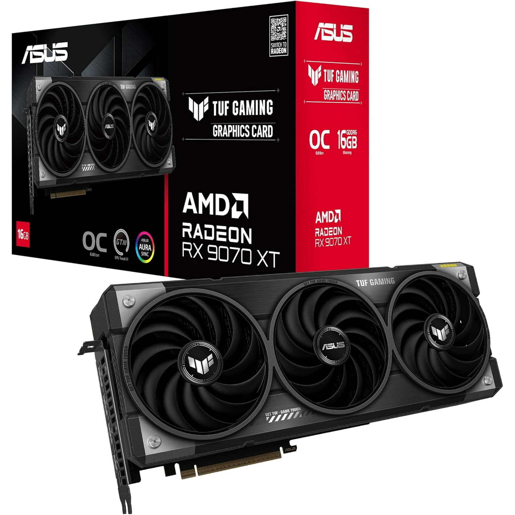 TUF AMD Radeon RX 9070 XT Graphic Card - 16 GB GDDR6 - 7680 x 4320 - 2.54 GHz Game Clock - 3.08 GHz Boost Clock - 256 bit Bus Width - PCI Express 5.0 - DisplayPort - 3 x DisplayPort - HDMI - VGA