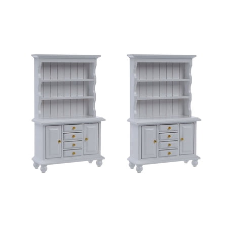 2X, 1/12 Miniature Furniture Multifunction Wood Cabinet Bookcase White