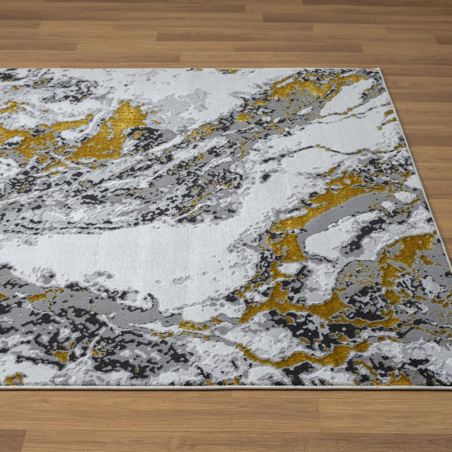 Luxe Weavers Abstract Marble Gold 2x8 Runner Area Rug for Hallway