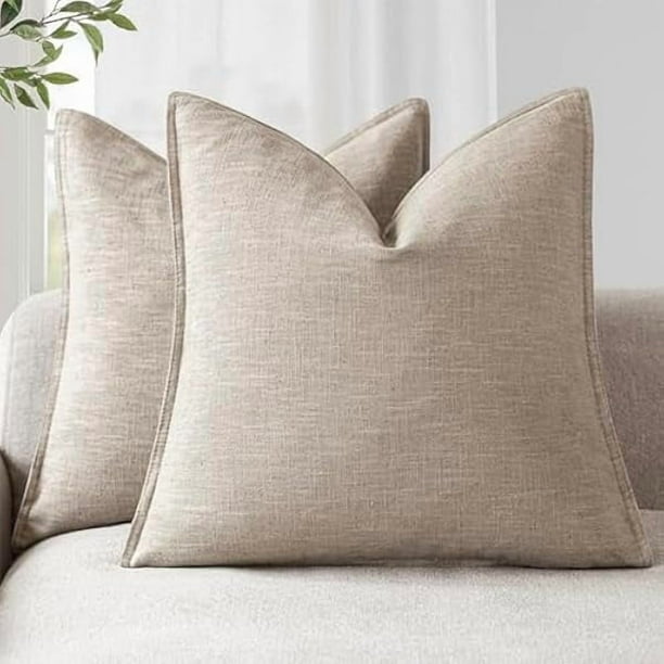 Chenchen Set of 2, Decorative Linen Soild Throw Pillow Covers Soft Accent Cushion Euro Case Boho Farmhouse Pillowcase for Chair Couch Sofa Bedroom Living Room Home Decor 20 x 20 Inch Natural Linen