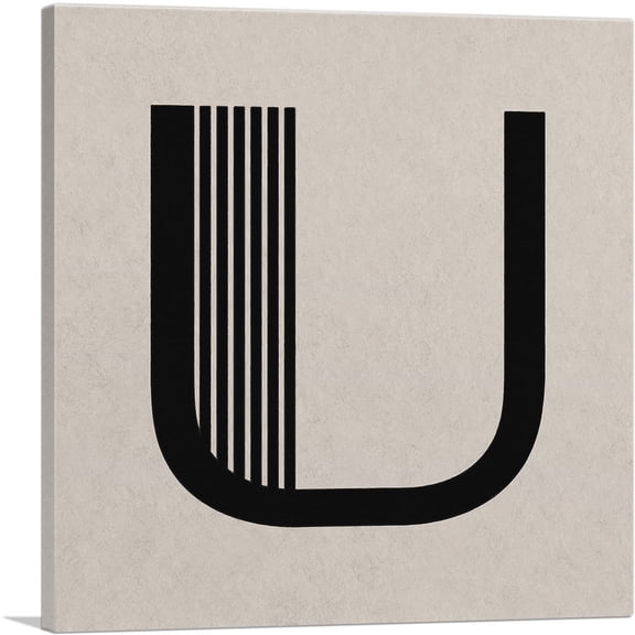 ARTCANVAS Beige Black Line Alphabet Letter U Canvas Art Print - Size: 12" x 12" (0.75" Deep)