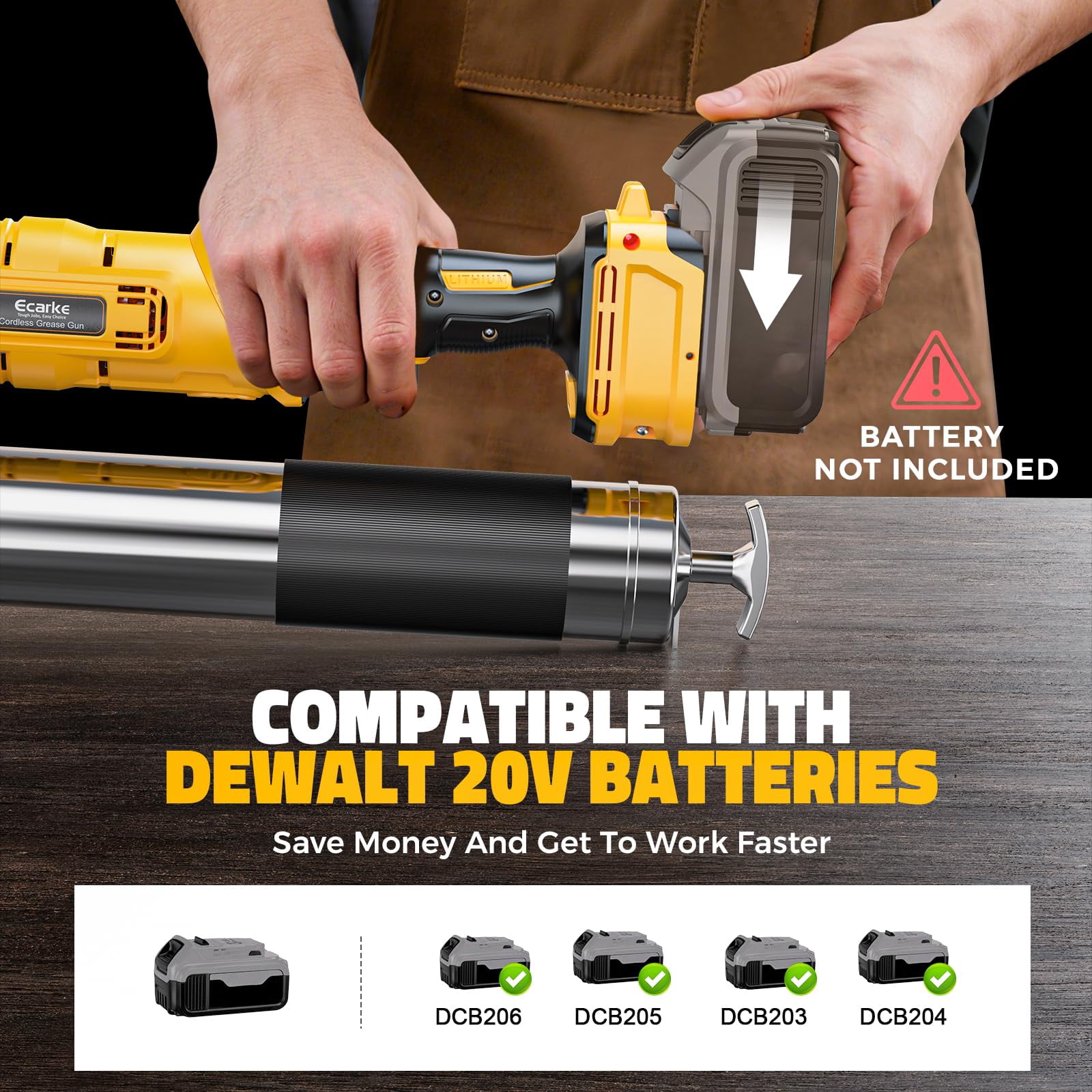 Cordless Grease Gun Compatible with DeWalt 20V Battery, 12000PSI Max Electric Grease Gun, Dual Pistol & in-Line Grip, Works with Bulk & Cartridge Grease, with 39" Hose & 4 Couplers (Tool Only)