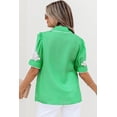 thumbnail image 2 of I AM A FASHION JUNKY Green Floral Ric Rac Edge Puff Sleeve Button Up Summer Shirt (Green, S, 100%Polyester), 2 of 8