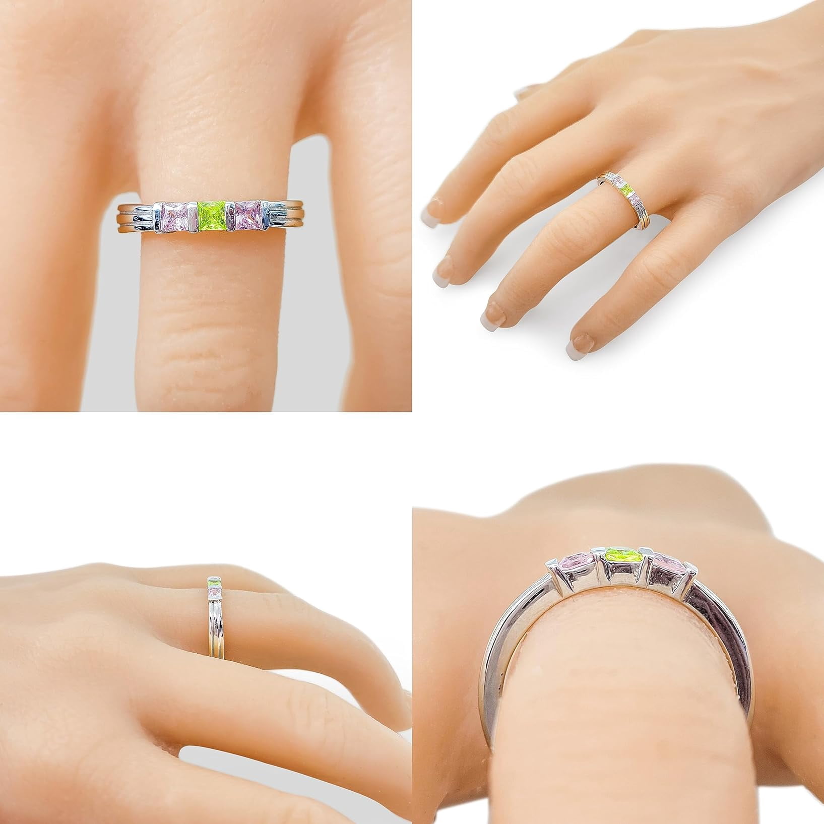 Nana Princess Channel Set 10k White Gold Mother Ring 1-6 Stone for Women - Size 6.5 -Stone 1