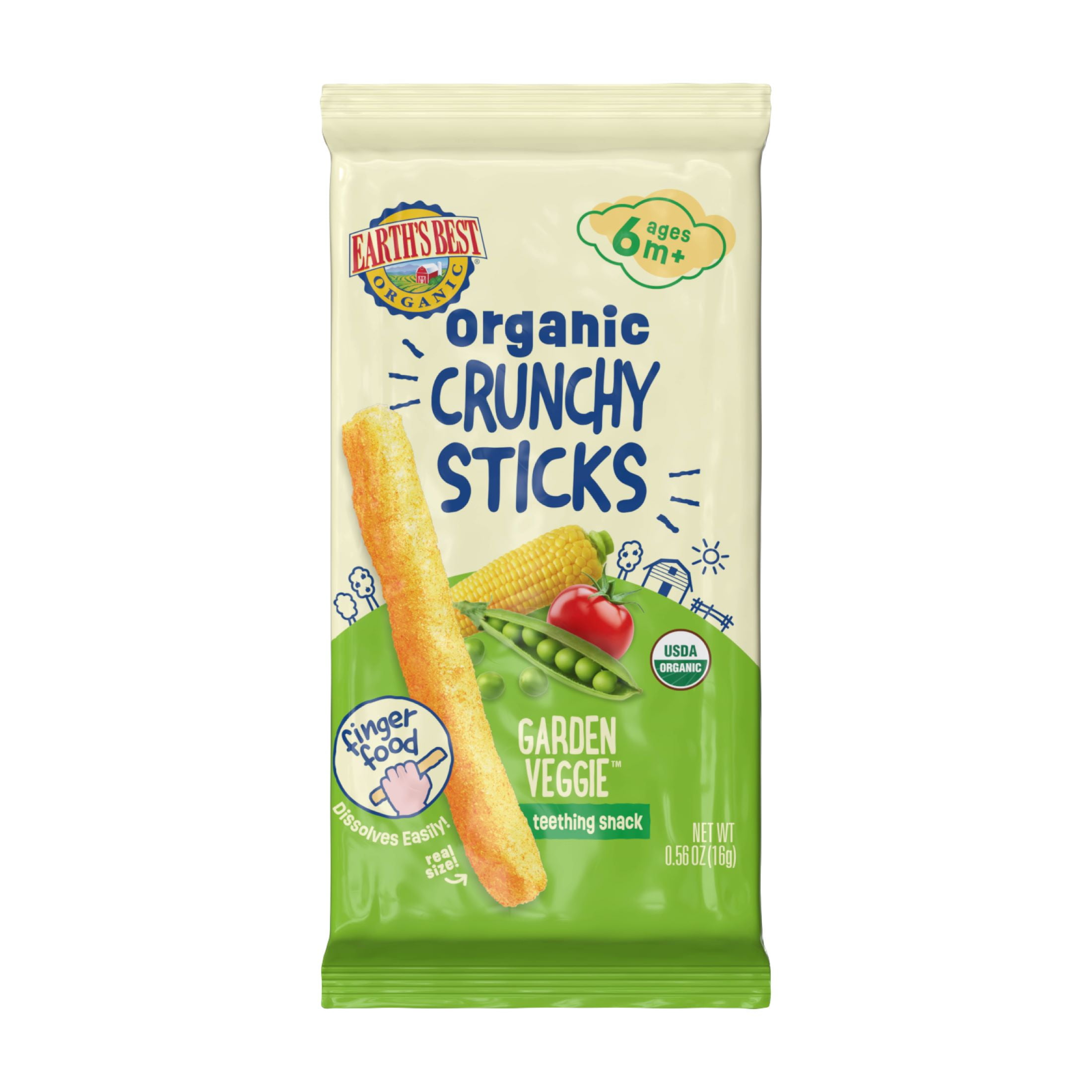 Earth's Best Baby Snack Organic Garden Veggie Crunchy Sticks, 0.56 oz Bag