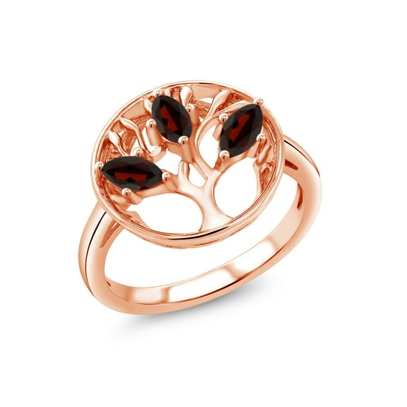 Gem Stone King 18K Rose Gold Plated Silver Red Garnet Family Tree of Life Ring for Women (0.78 Cttw, Gemstone January Birthstone, Size 6)