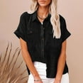 thumbnail image 4 of FAVIPT Cotton Linen Blouse Women Short Sleeve Button Down Shirts Solid Color V Neck Tunic Tees Collared Casual Trendy Summer 2025 Shirts with Two Pockets Black,XXL, 4 of 4